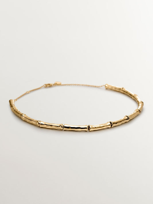 Collar de plata 925 bañada en oro amarillo de 18K con textura de bambú