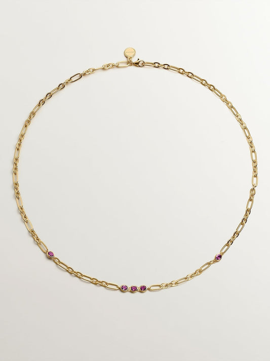 Collar de plata 925 bañada en oro amarillo de 18K con rodolitas rojas