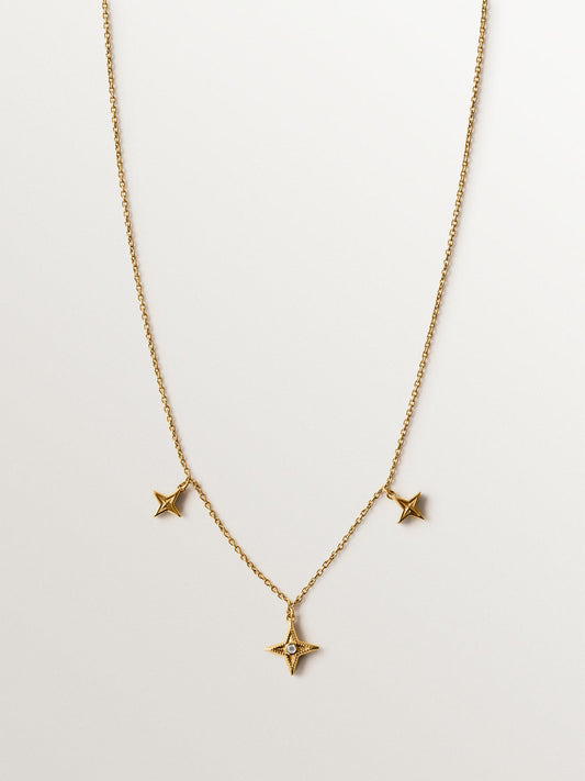 Collar de plata 925 bañada en oro amarillo de 18K con topacio blanco y estrellas